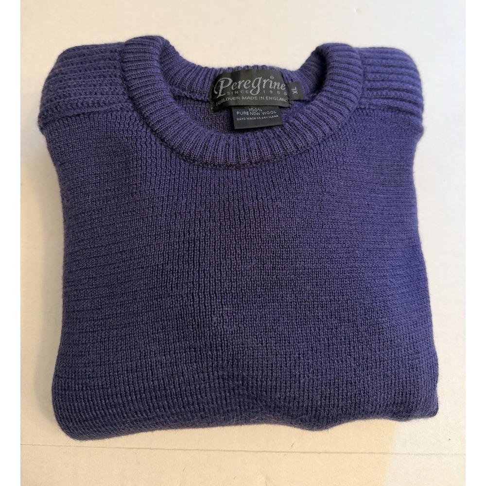 Peregrine 100% Wool Men's Size XL Sweater Ribbed Shoulders Blue Made In England